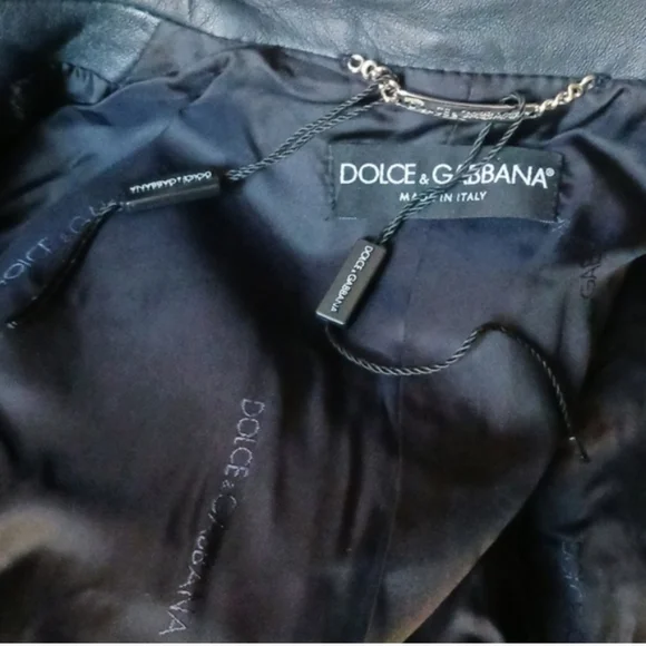 Golce & Gabbana Genuine Leather Dark Blue Motor Jacket Size 44